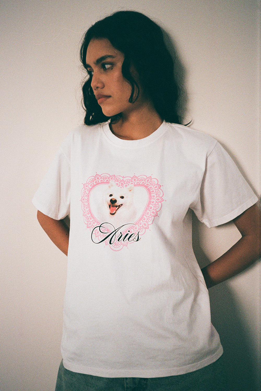 Image of Oversize Basic Tee in White with Aries Motel Pet Print