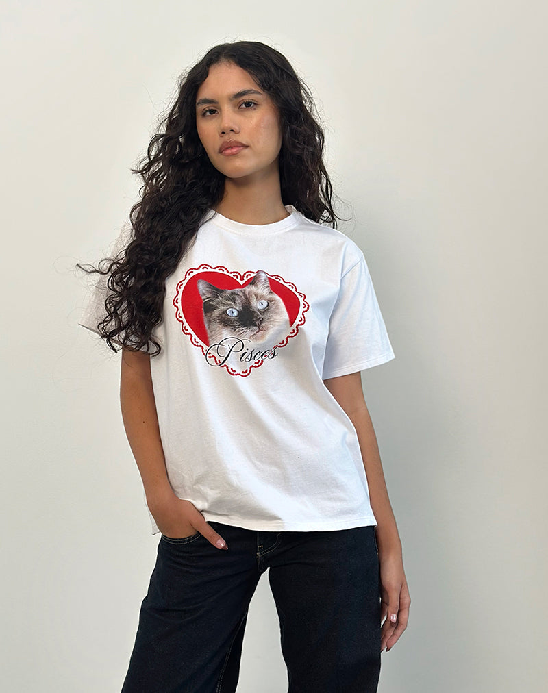 Oversized Basic Tee in White with Pisces Motel Pet