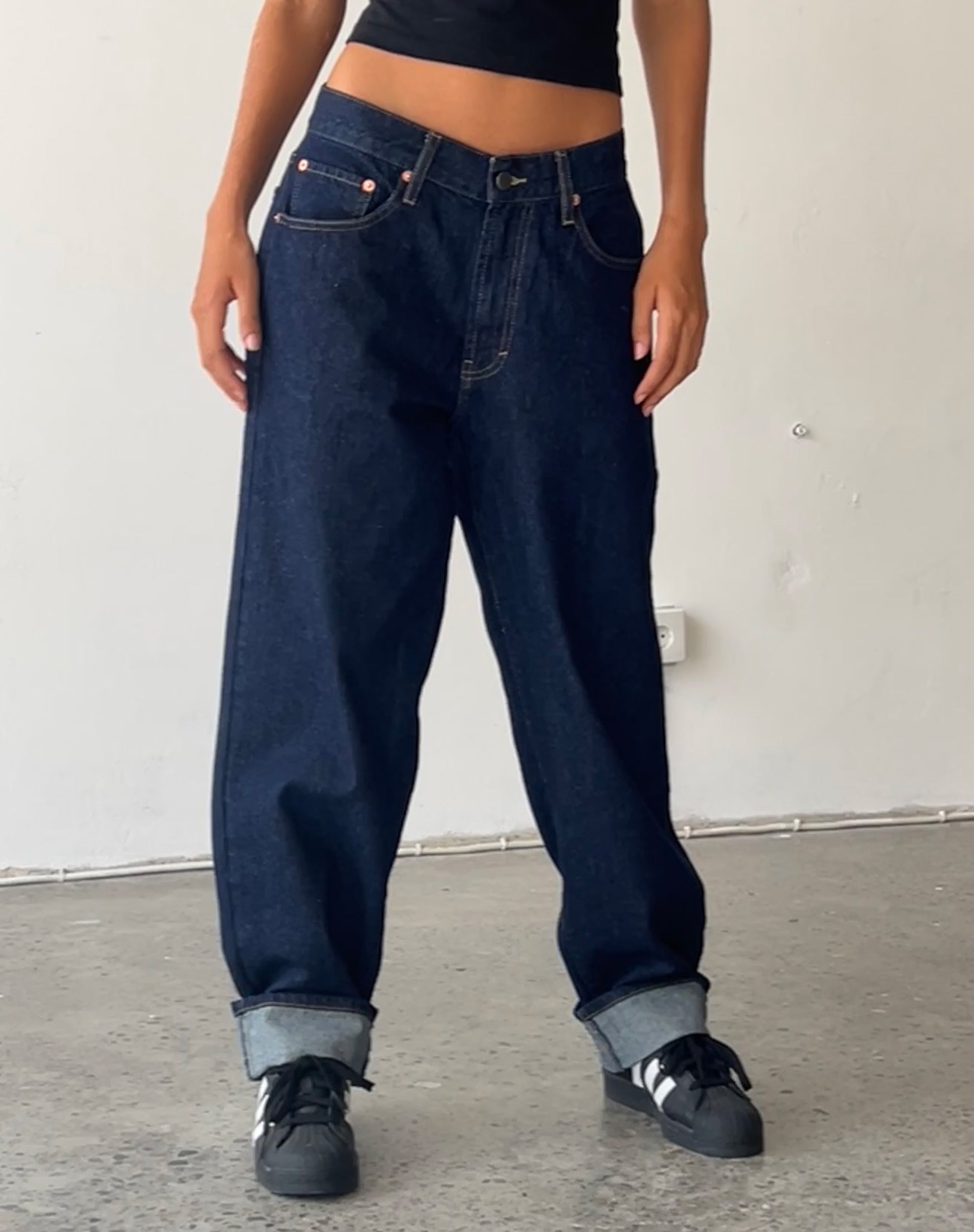 Image of Oversized Dad Low Rise Jeans in Dark Rinse