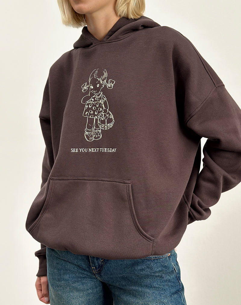 Image of Oversize Hoodie in Deep Mahogany with See You Next Tuesday Print