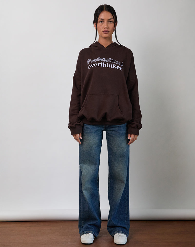 Image of Oversized Hoodie in Bitter Chocolate with Overthinker Print