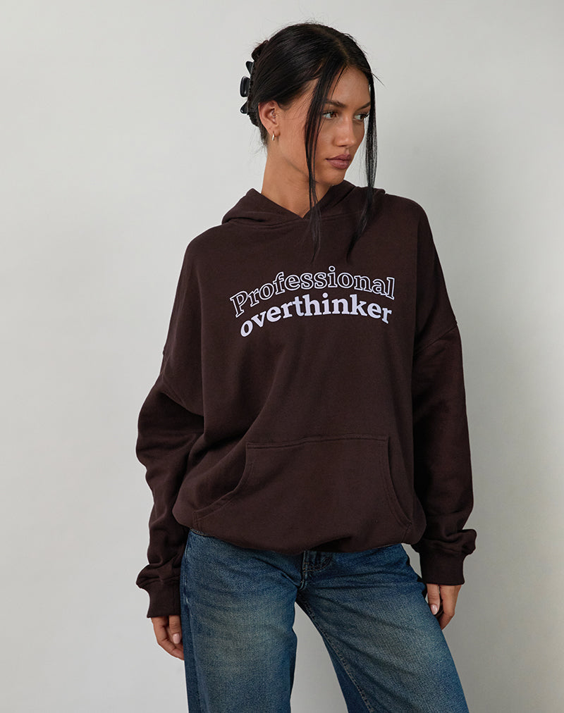 Image of Oversized Hoodie in Bitter Chocolate with Overthinker Print