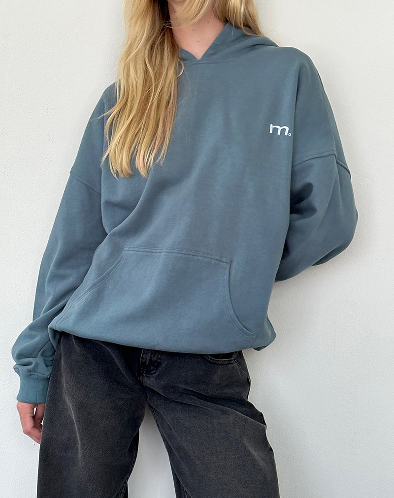Oversized Hoodie in Blue Mirage with White 'MOTEL' Embroidery