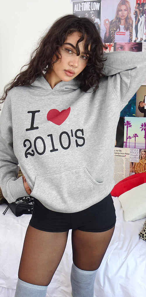 Image of Oversized Hoodie in Grey Marl with I Love 2010's Print