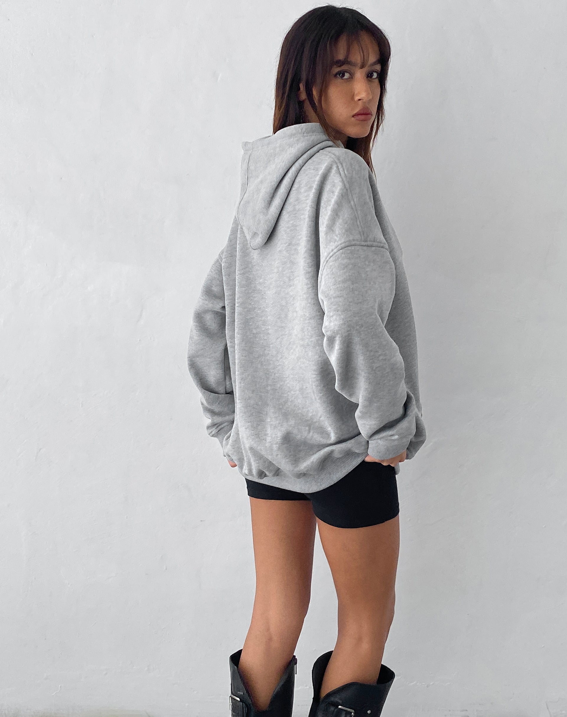 Image of Oversized Hoodie in Grey Marl with Worst Nightmare Graphic