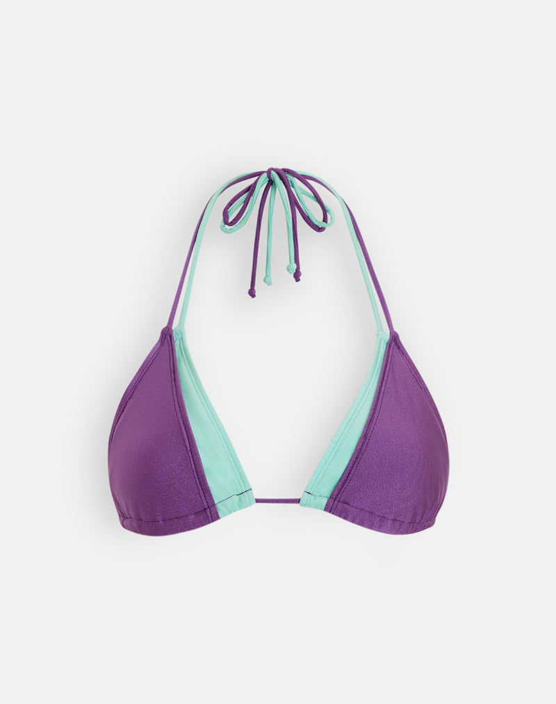 Image of Pada Double Layer Bikini Top in Shimmer Purple and Mint Green