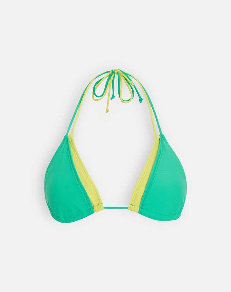 Image of Pada Double Layer Bikini Top in Green and Yellow