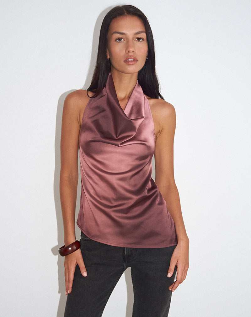 Palawa Asymmetrical Hem Top in Watercolour Maroon