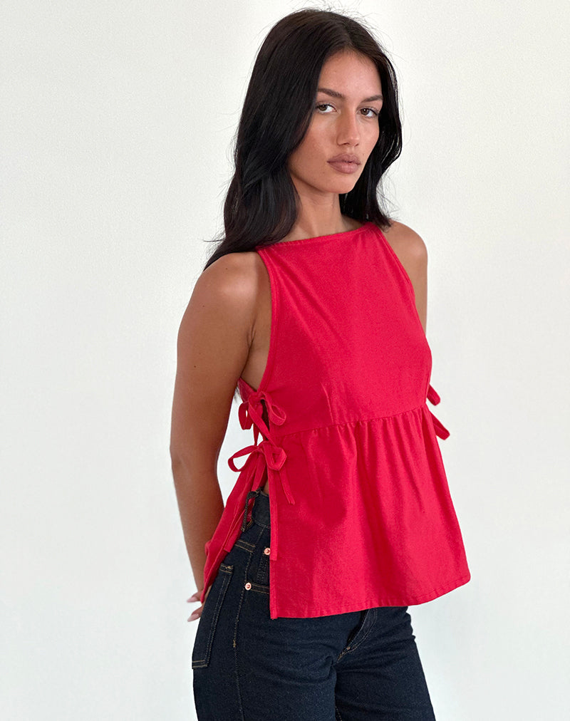 Image of Palsi Tie Side Sleeveless Top in Tango Red