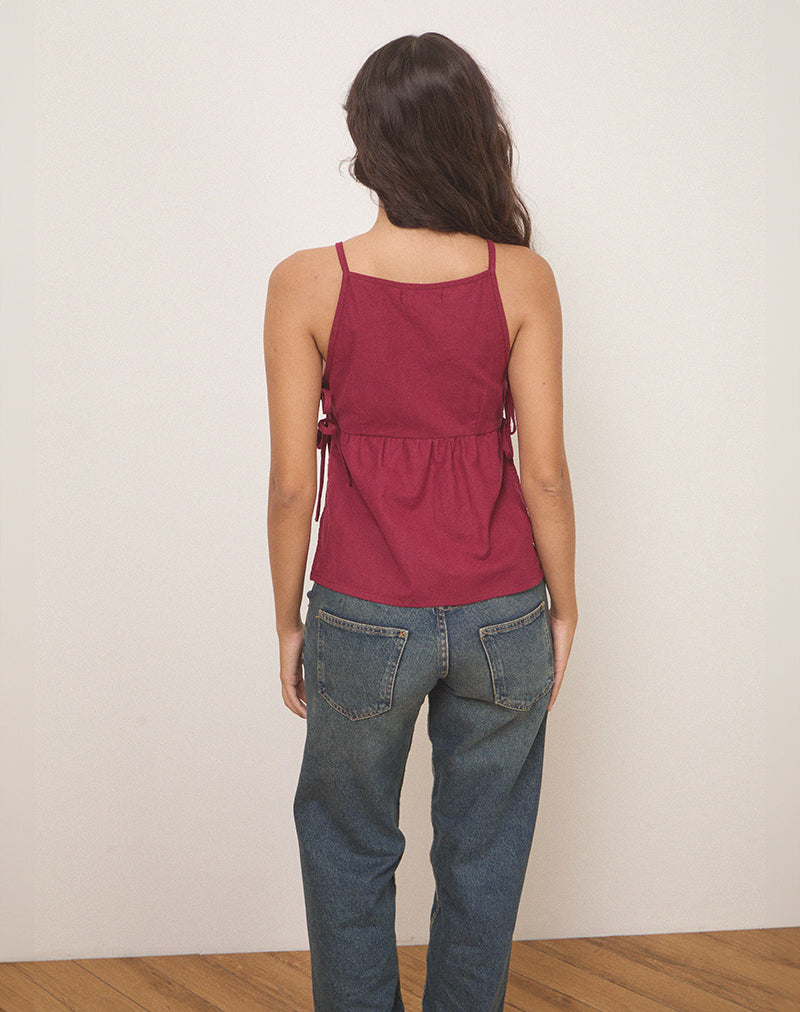 Image of Palsi Tie Side Top in Burgundy