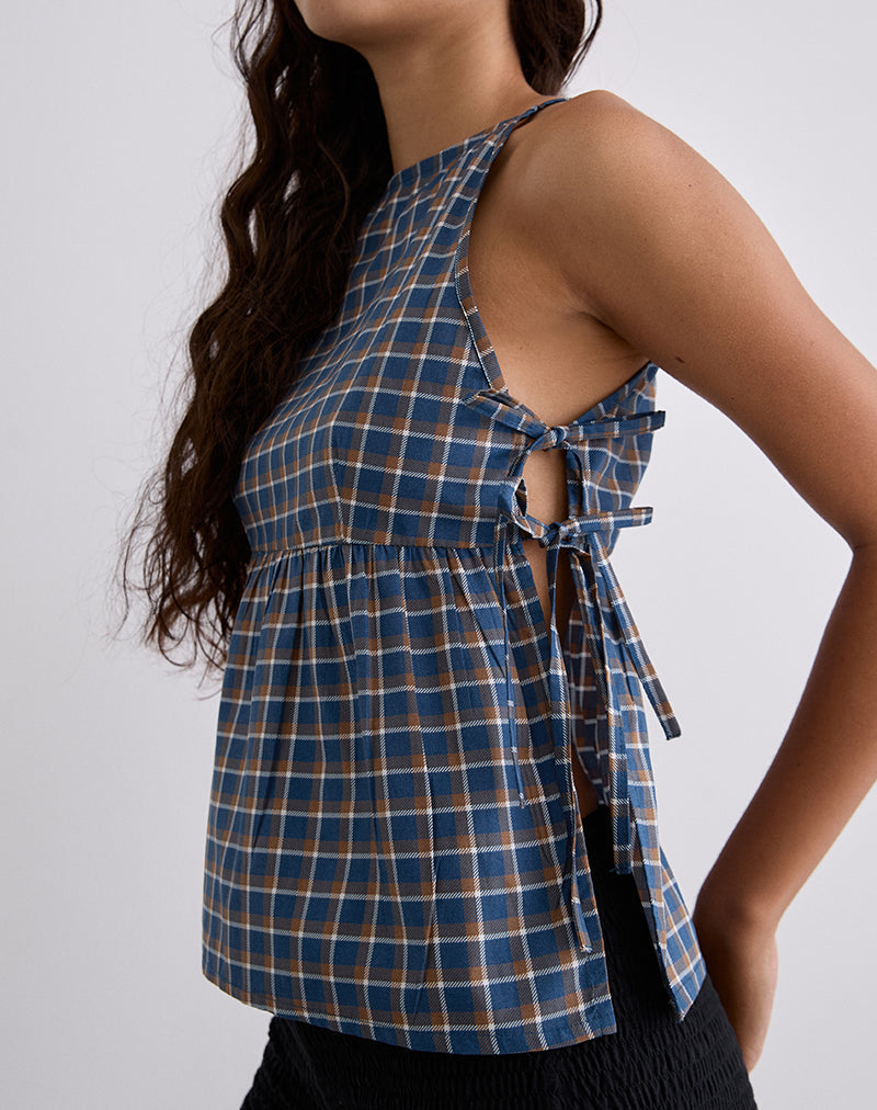 Palsi Tie Side Top in Medium Tartan Blue