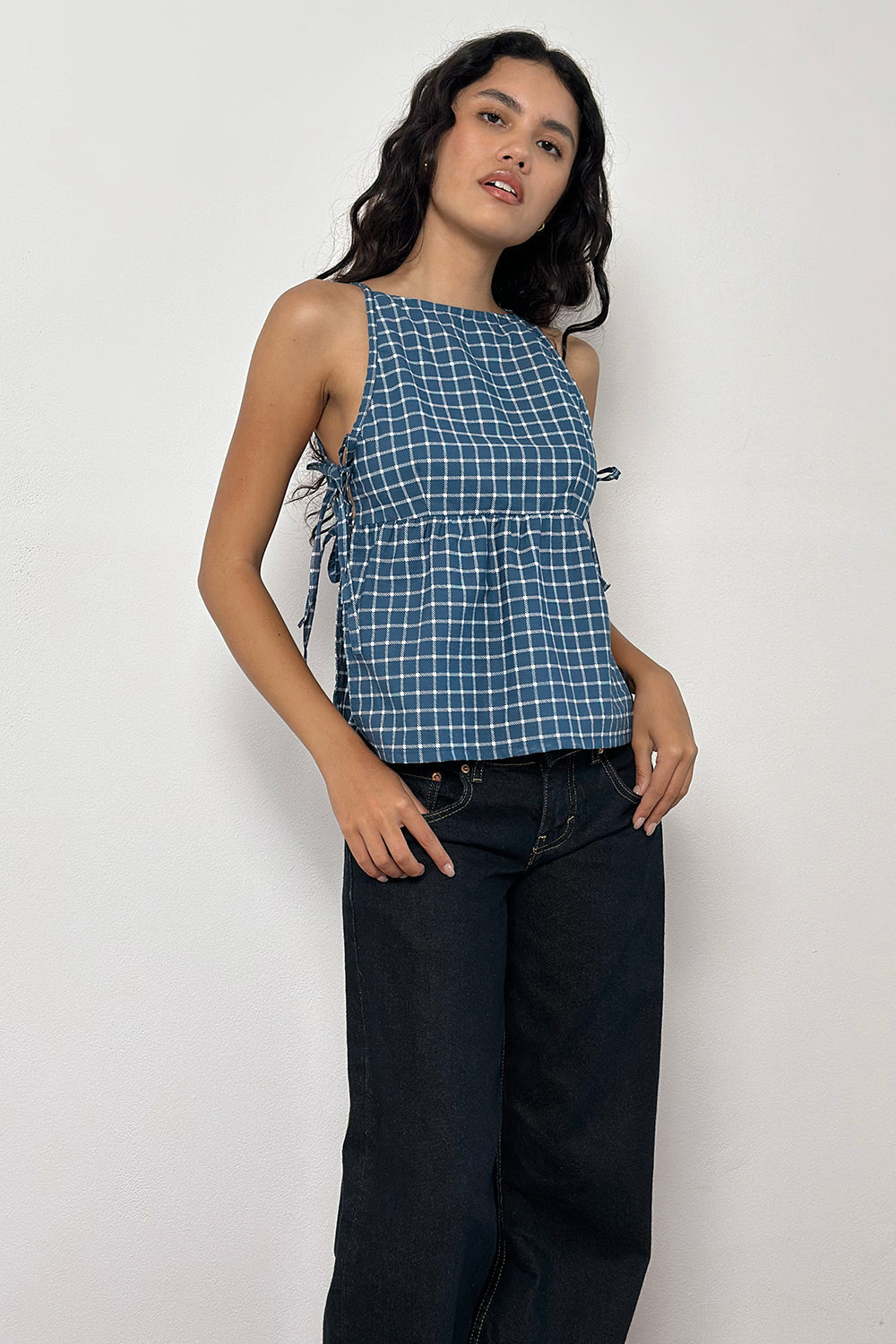 Image of Palsi Tie Side Top in Navy Tartan