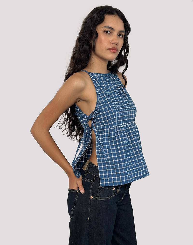 Palsi Tie Side Top in Navy Tartan