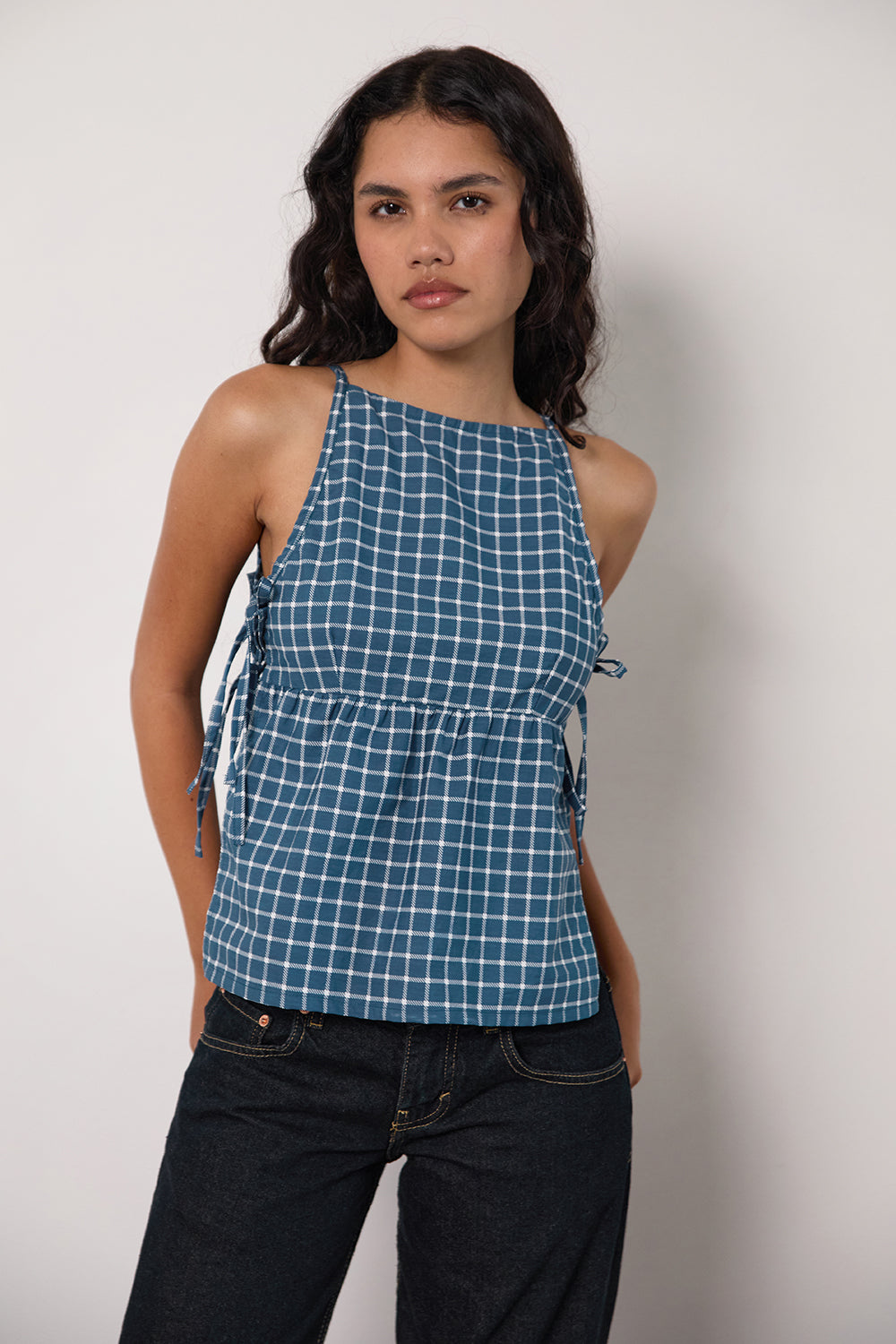 Image of Palsi Tie Side Top in Navy Tartan