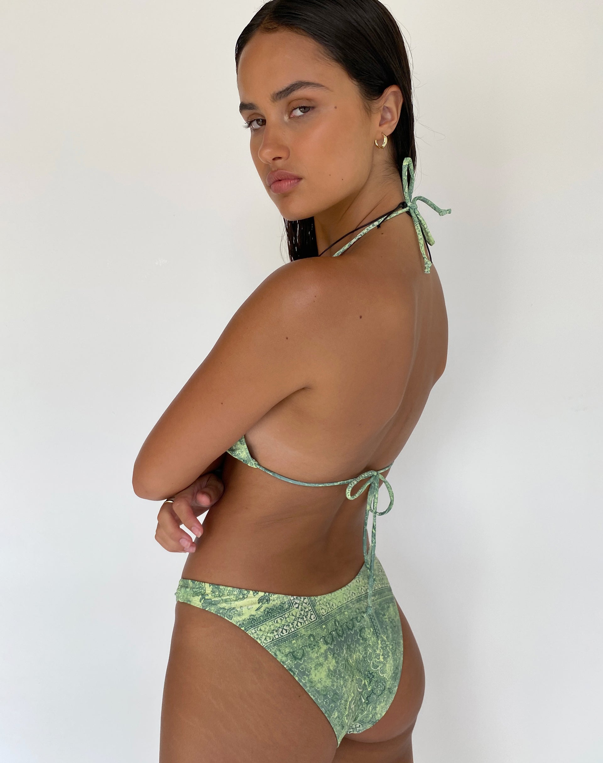 Image of Farida Bikini Bottom in Abstract Paisley Green