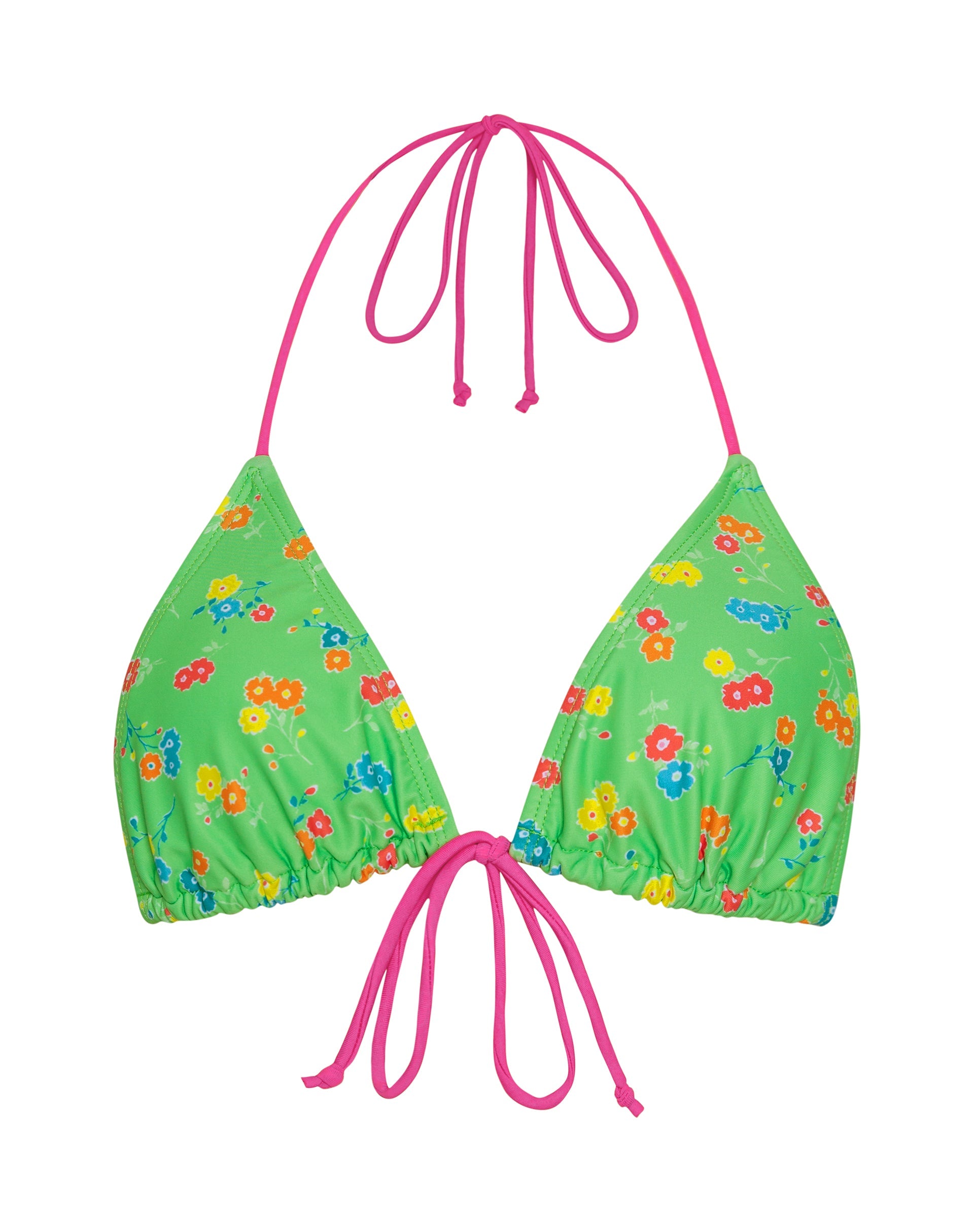 Image of Pamita Bikini Top in Green Floral with Pink Binding