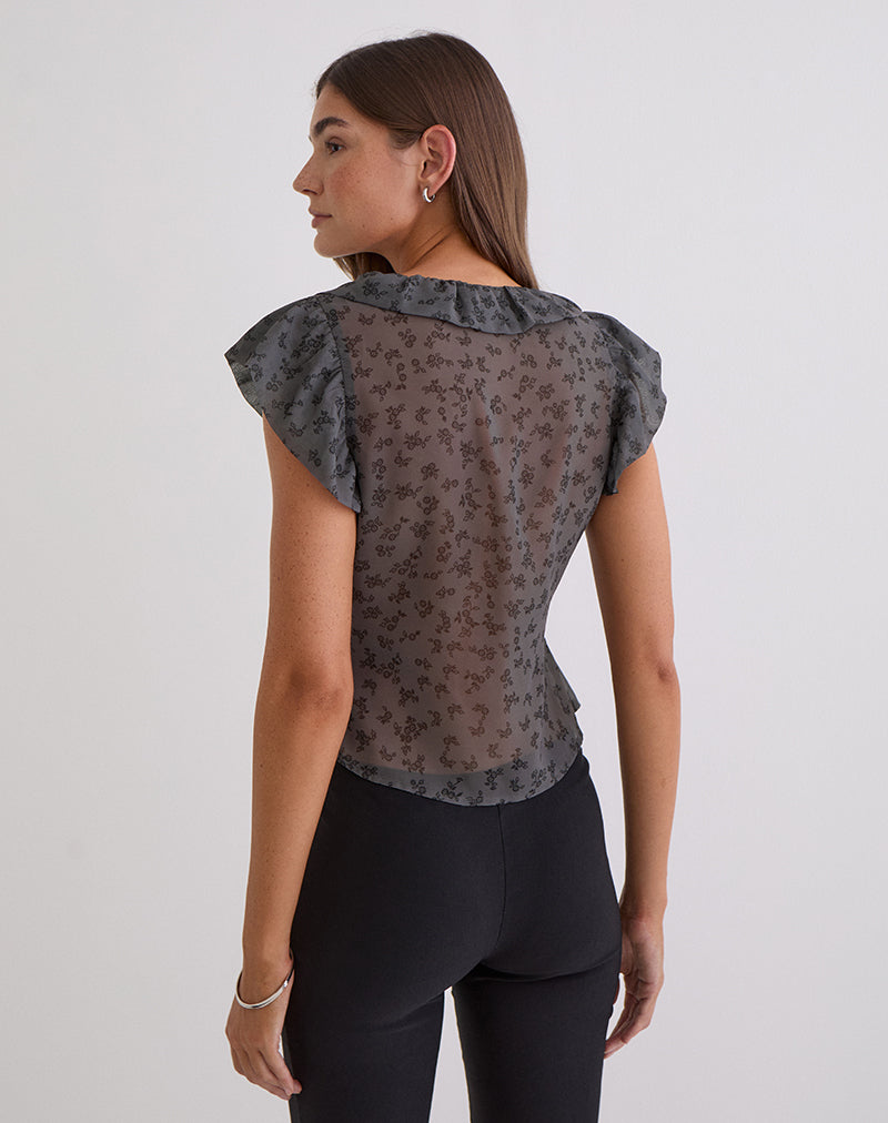 Image of Paquita Top in Chiffon Minimal Flower Dark Grey