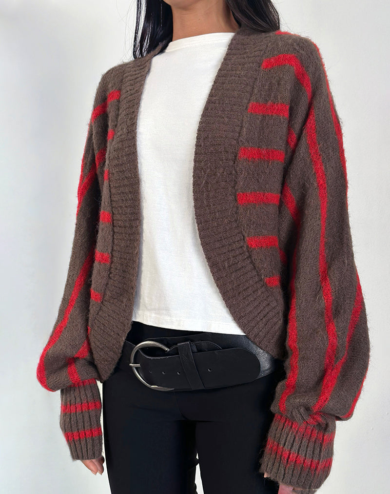 IImage of Pasha Shrug Cardigan in Red and Brown Stripe