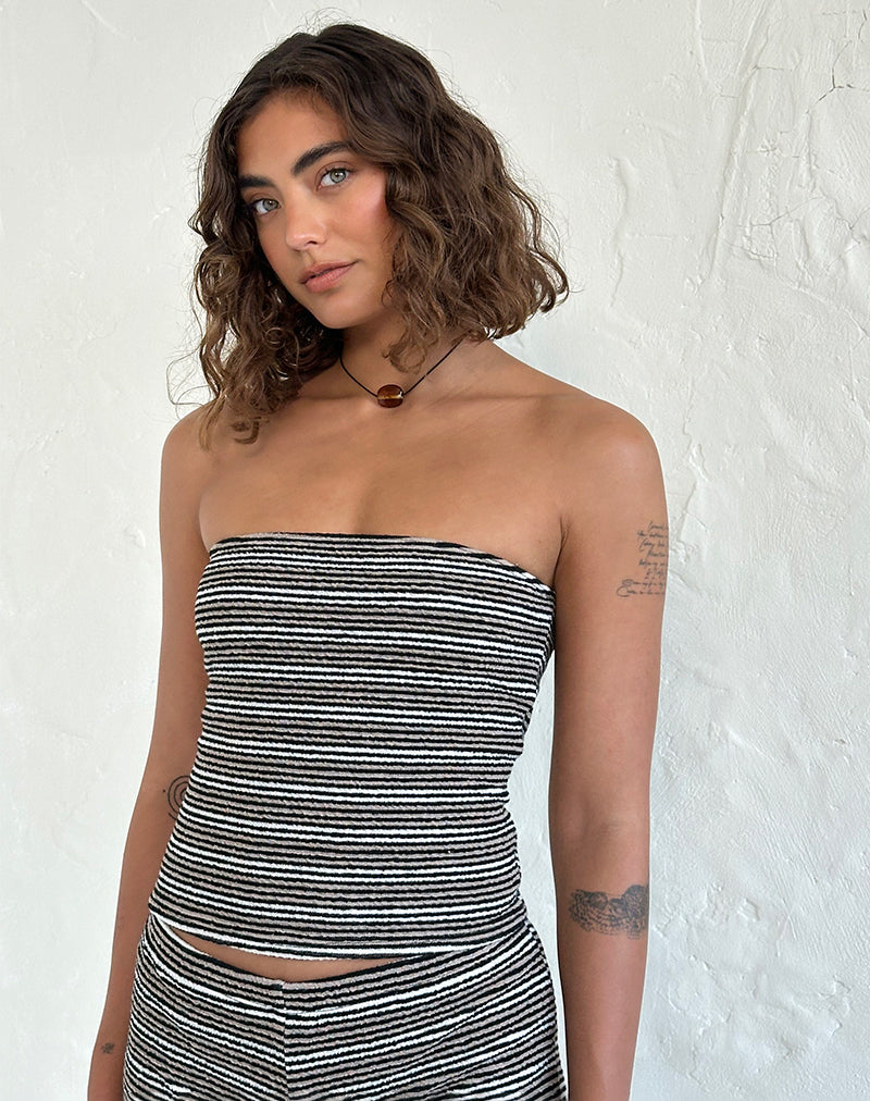 Peggy Bandeau Top in Black and Brown Stripe