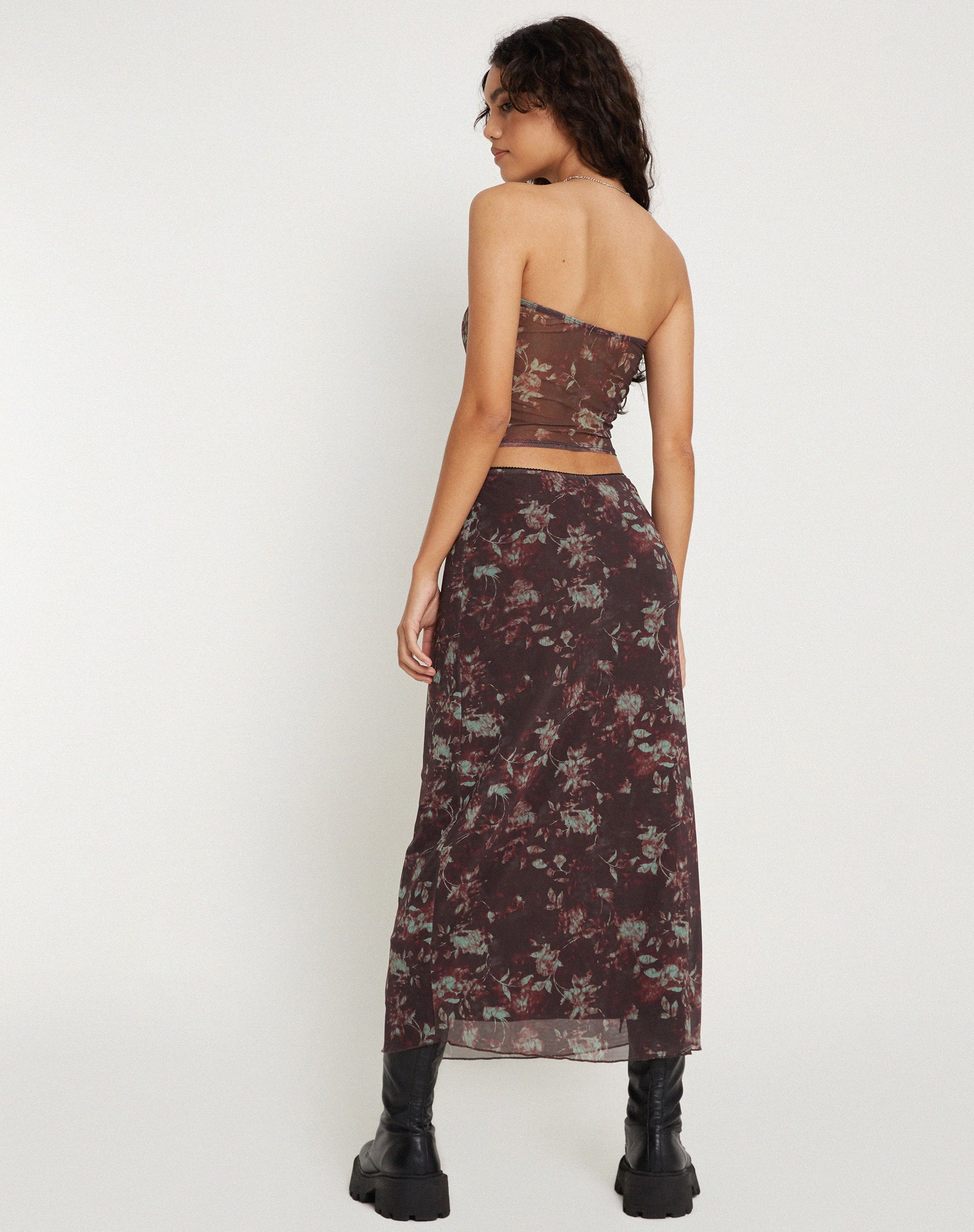 Brown floral maxi skirt best sale