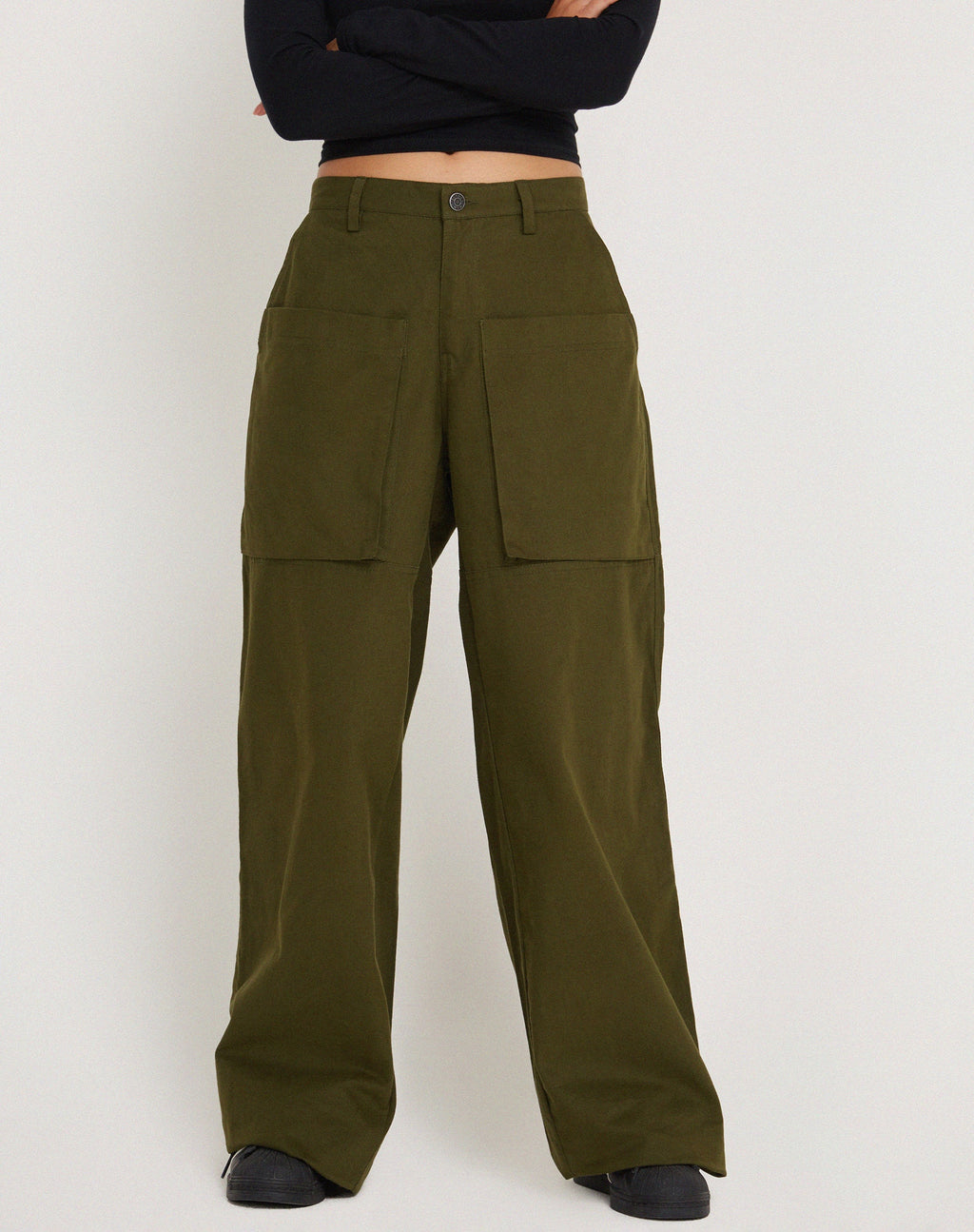 Phalia Wide Leg Cargo Trouser in Dark Olive