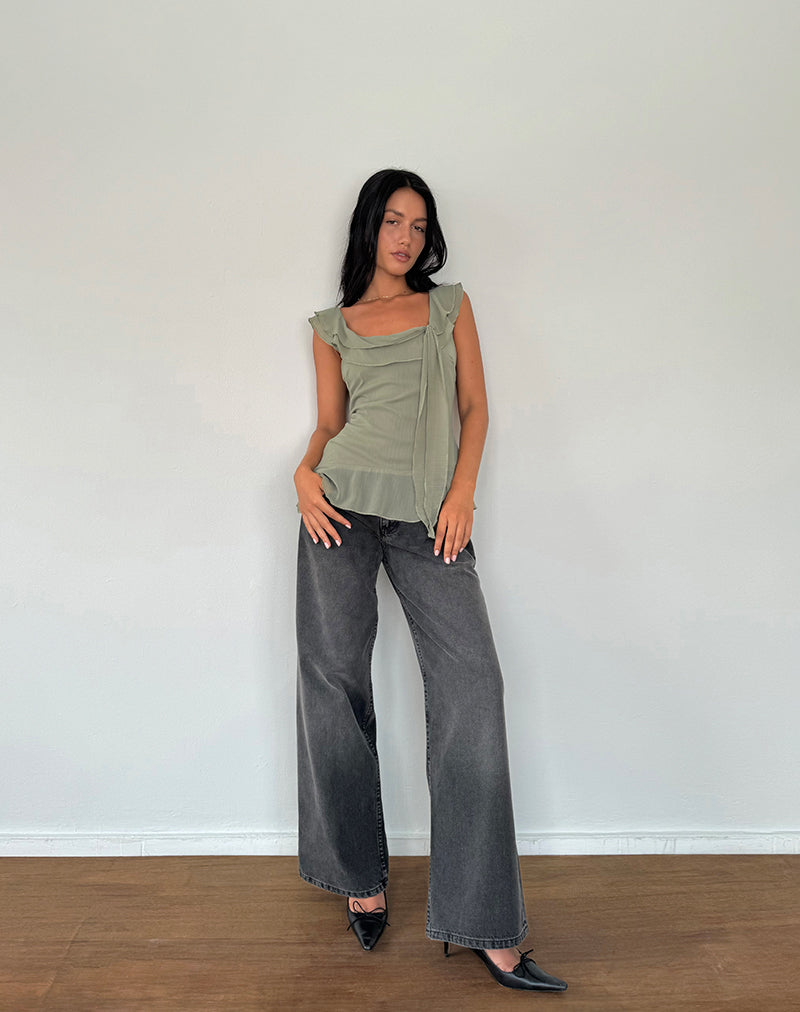 Image of Piro Ruffle Longline Top in Chiffon Olive