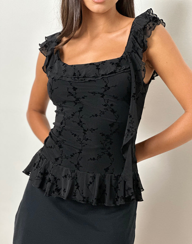 Piroli Top in Vine Flower Black