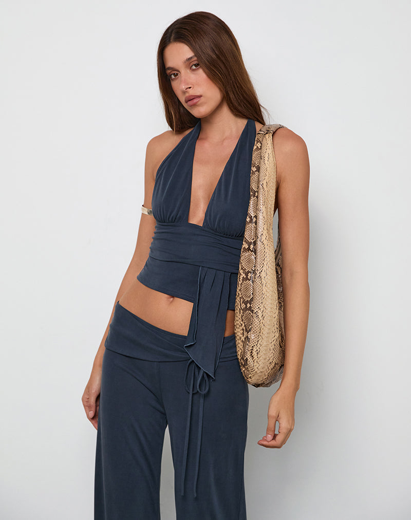 Prilla Halterneck Top in Cupro Ocean Storm