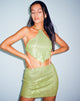 Image of Guida Mini Skirt in Drape Sequin Lime Green