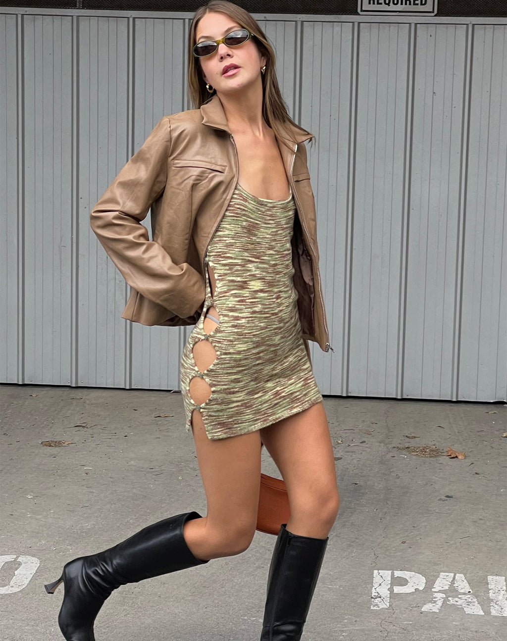 Lukita Mini Dress in Mix Space Dye Khaki