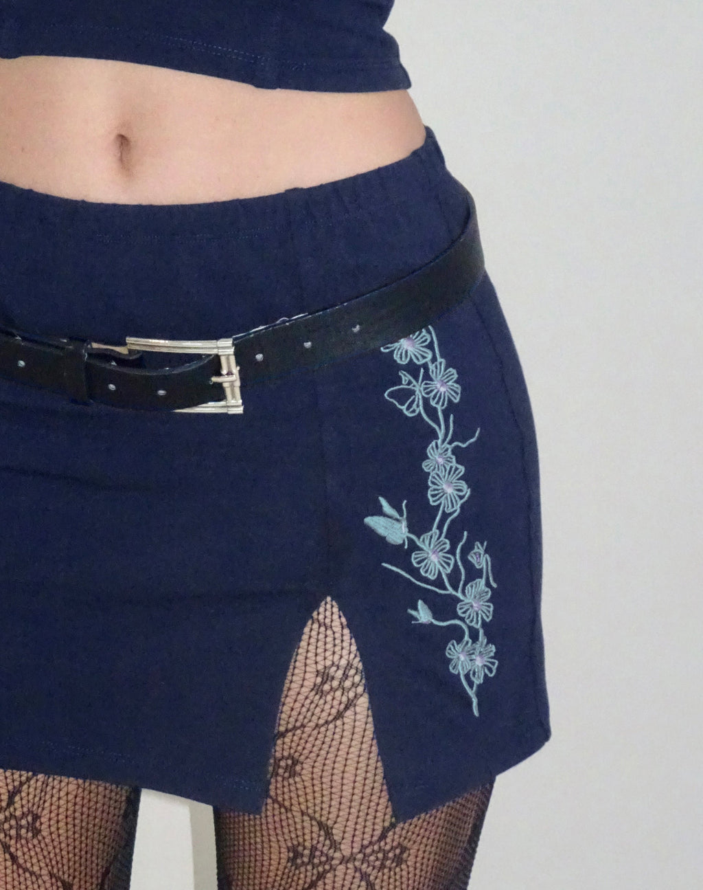 Lael Mini Skirt in Navy Flower Butterfly Emb