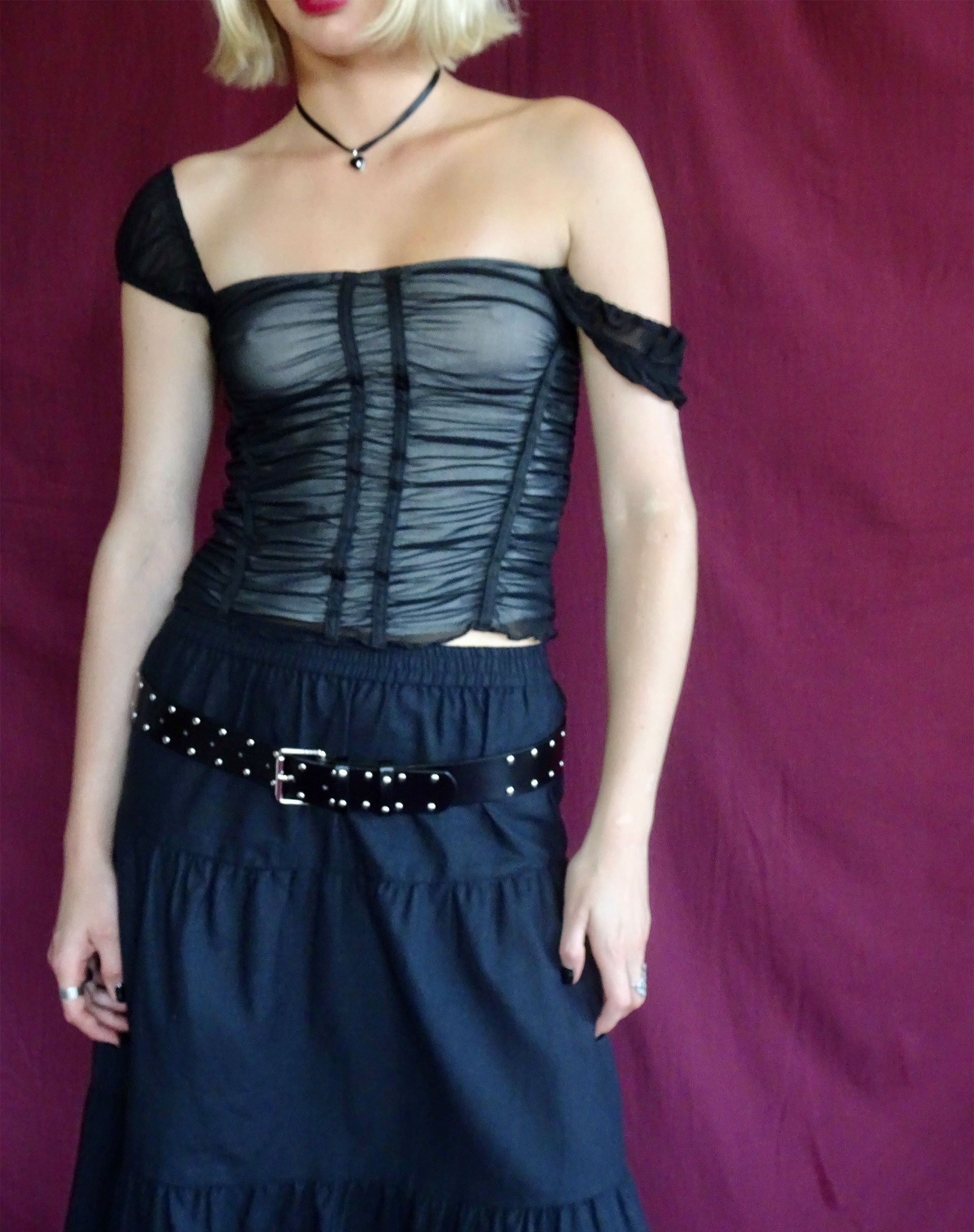 image of Dinar Crop Top in Black Mesh