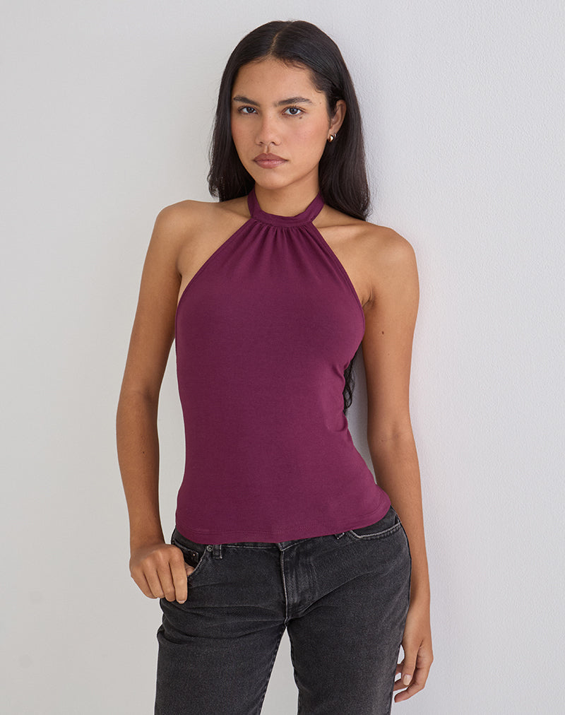 Image of Raceline Halterneck Top in Rayon Jersey Deep Purple