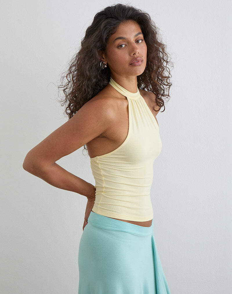 Image of Raceline Halterneck Top in Rayon Jersey Lemon
