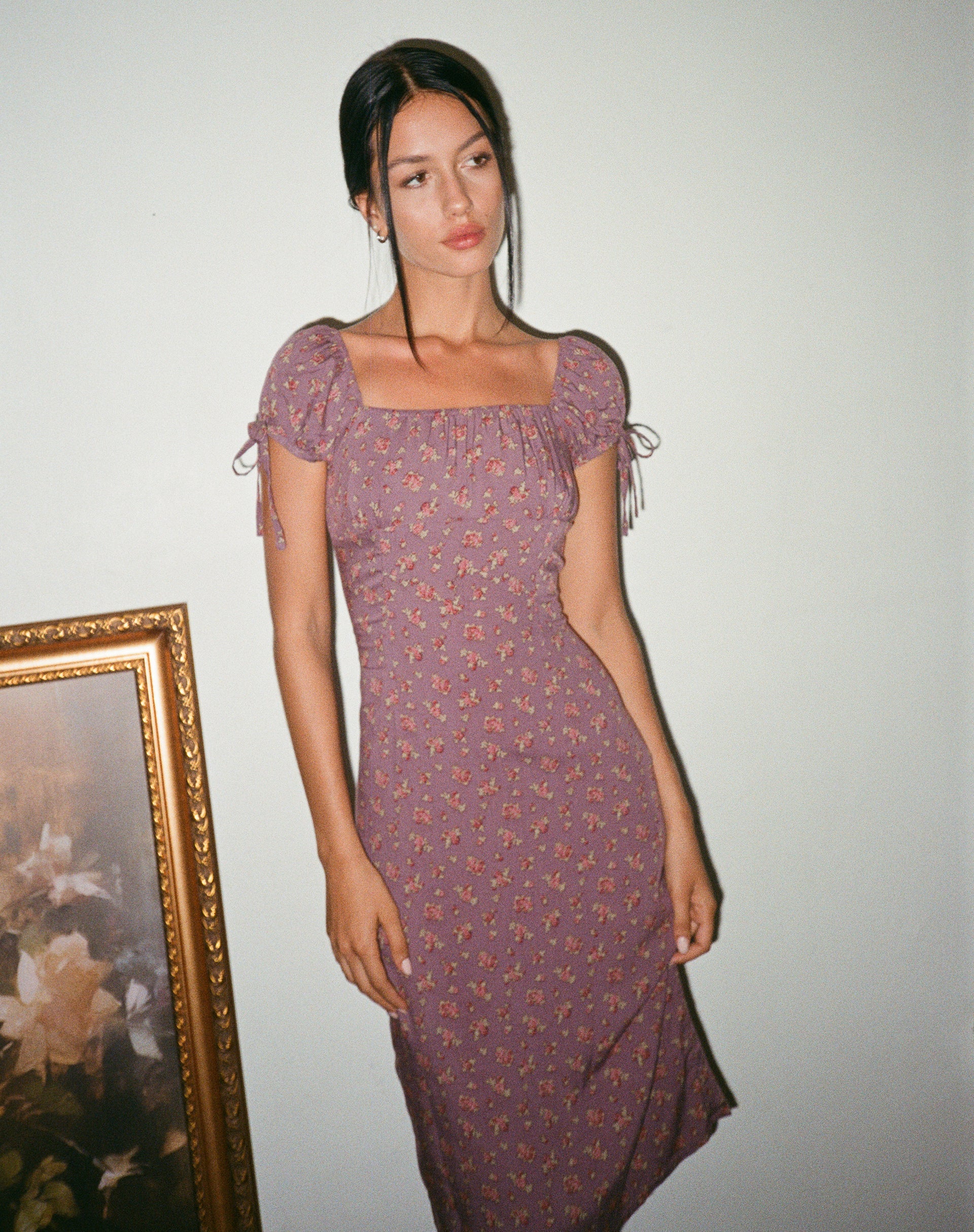 Image of Rachana Midi Dress in Flowing Rose Deep Purple