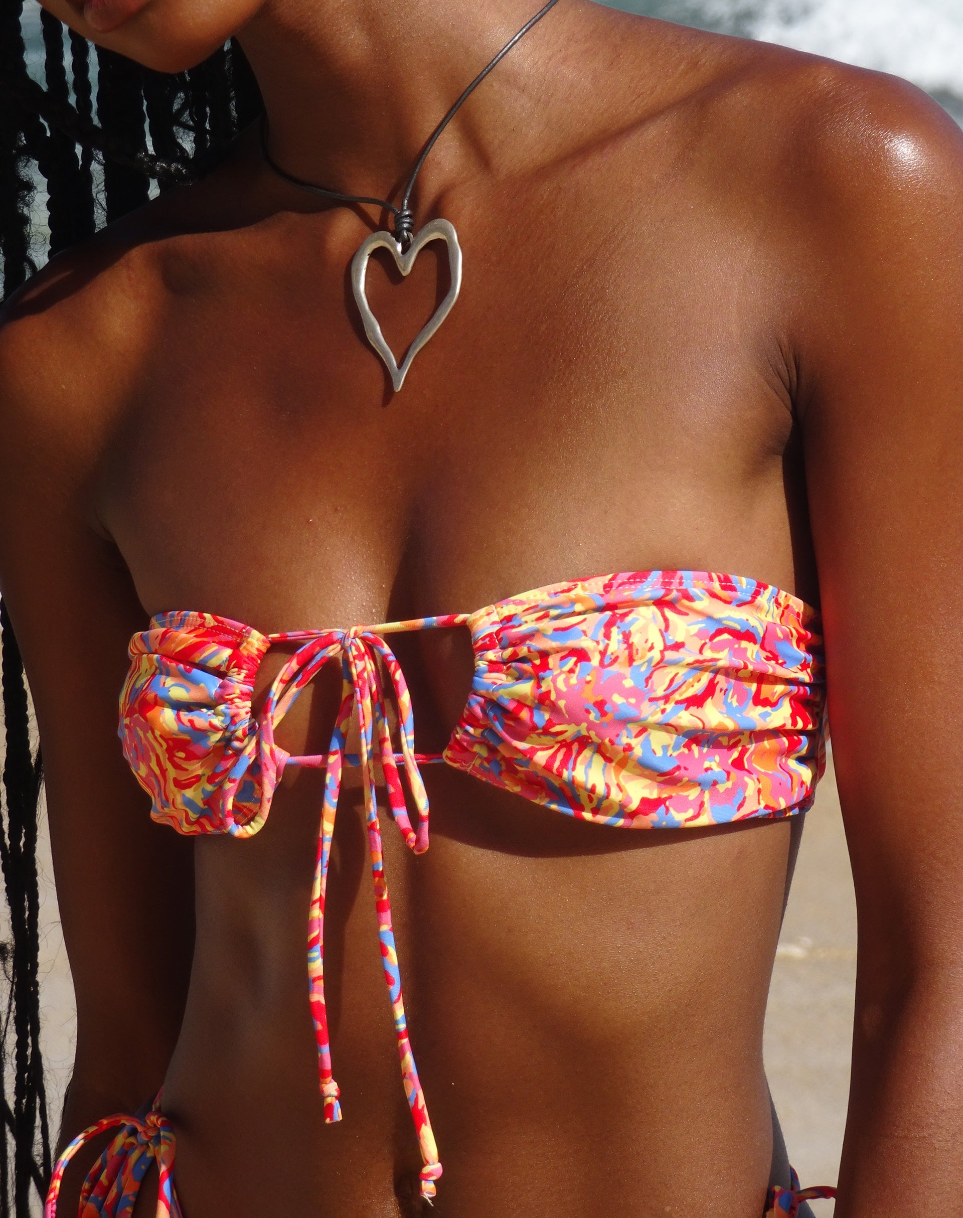 Image of Racola Bikini Top in Fluro Flower Orange