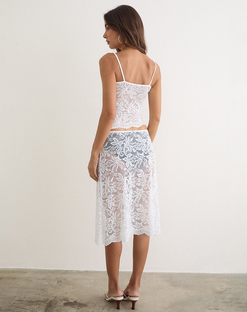 Image of Zefa Midi Skirt in Unlined Lace White