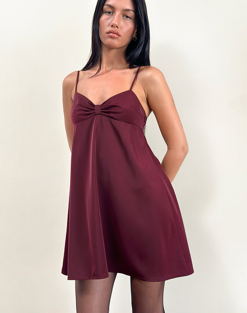 Image of Rafaila Mini Slip Dress in Satin Burgundy