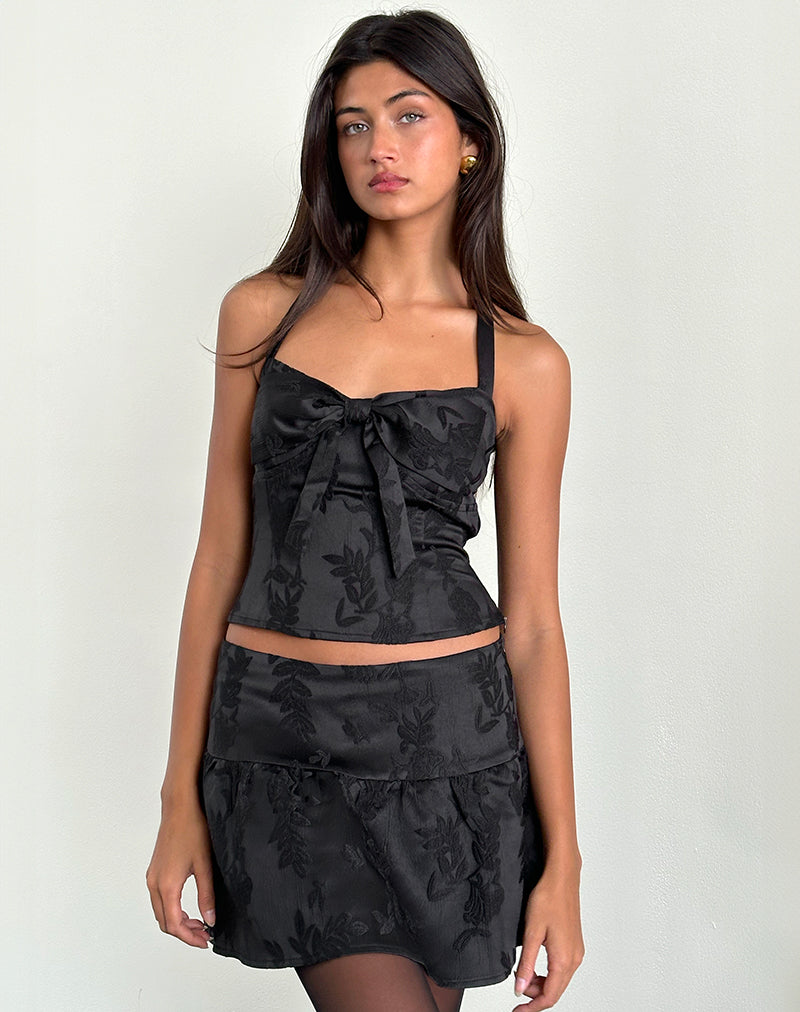 Image of Raffita Mini Skirt in Satin Jacquard Black