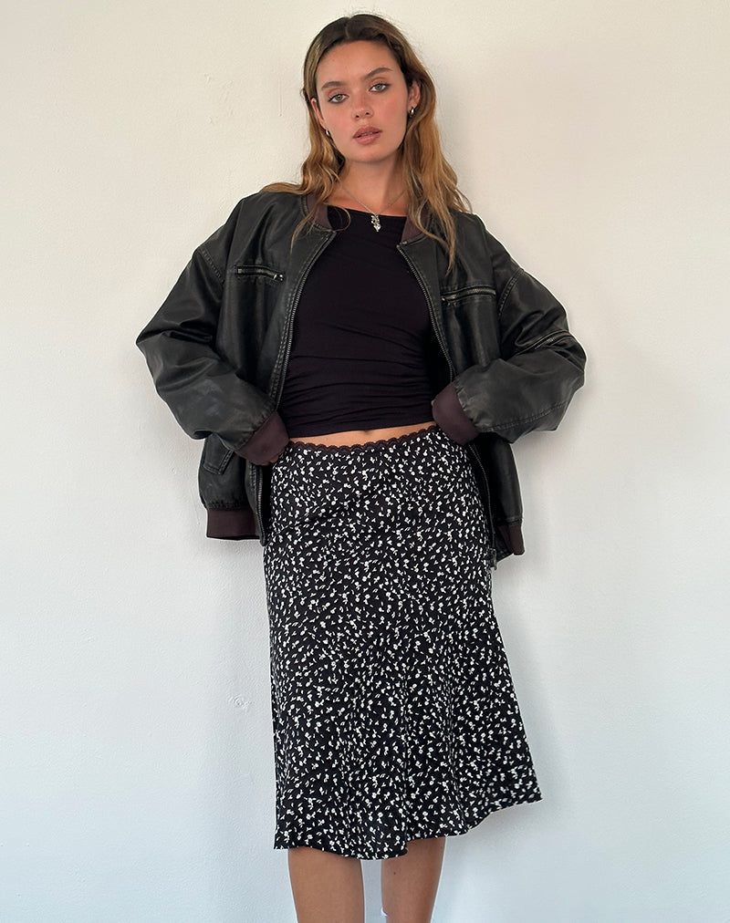 Image of Rahyu Midi Skirt in Black Ditsy Romance