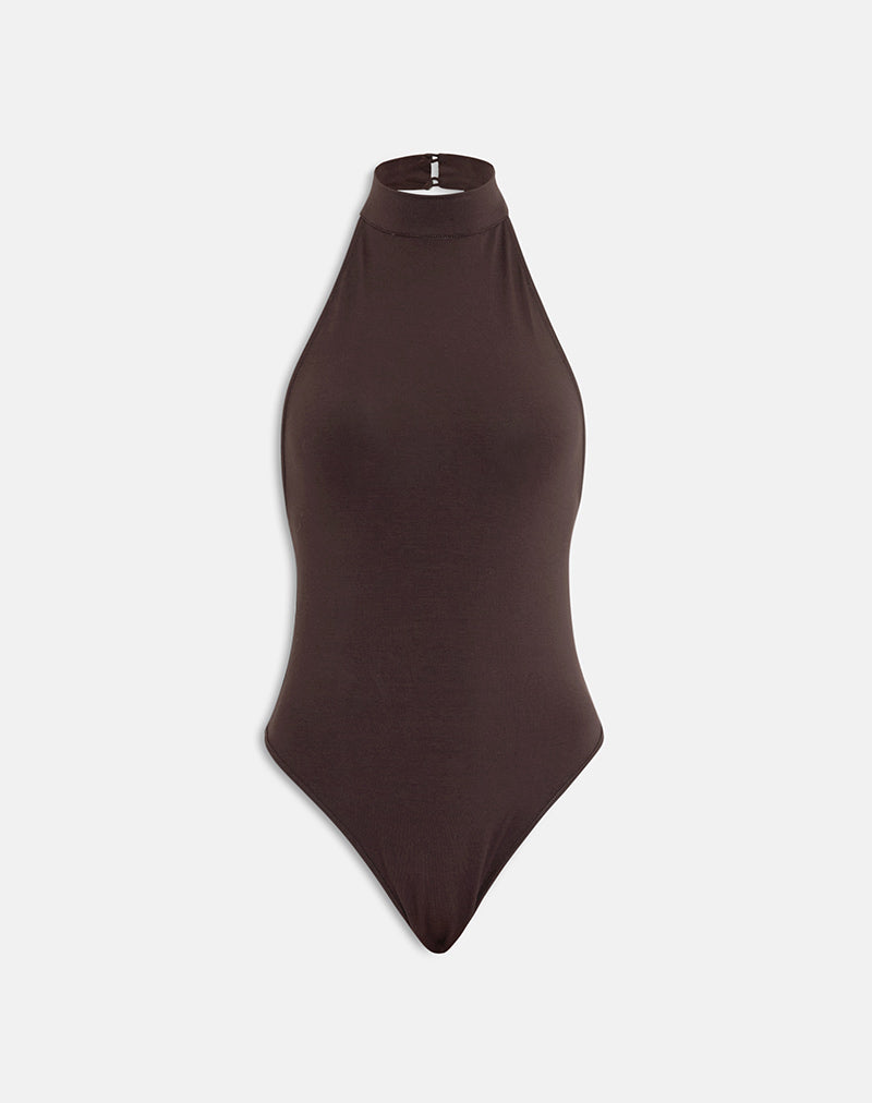 Image of Raleah Halterneck Bodysuit in Jersey Bitter Chocolate