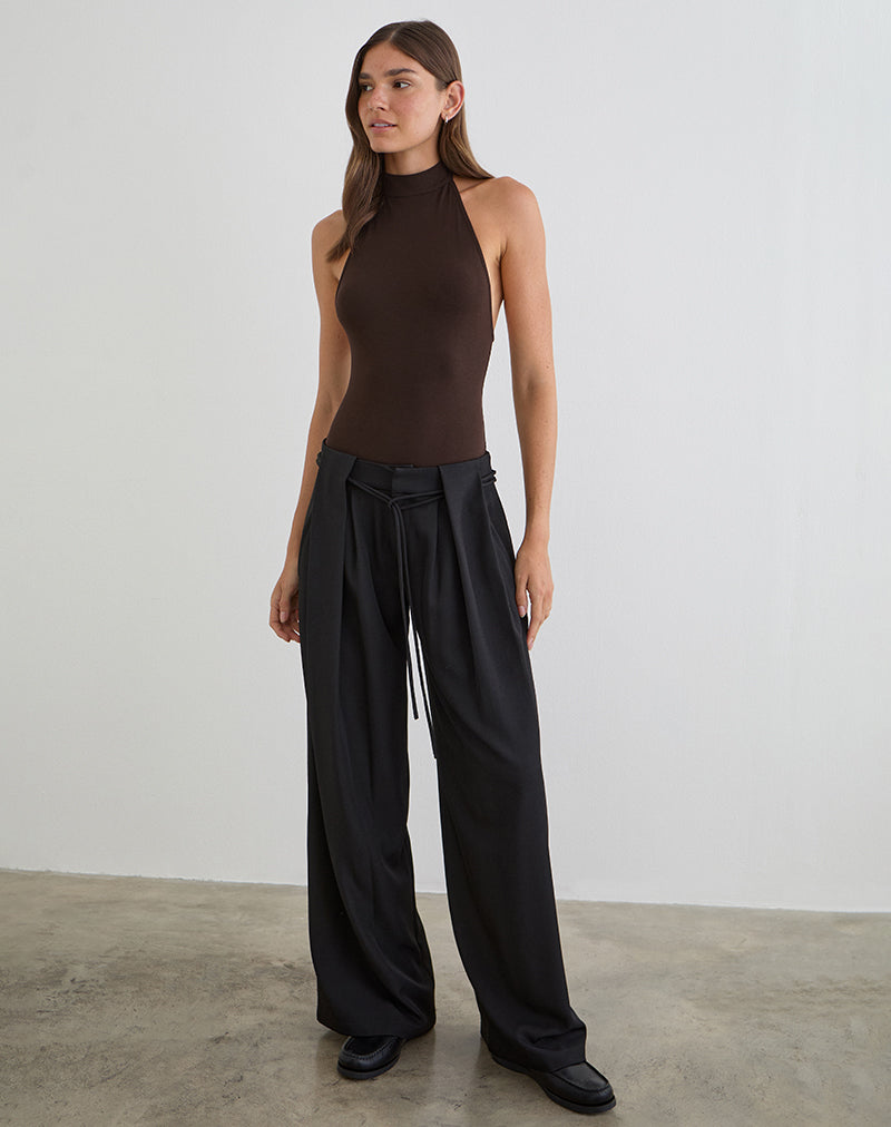 Image of Raleah Halterneck Bodysuit in Jersey Bitter Chocolate