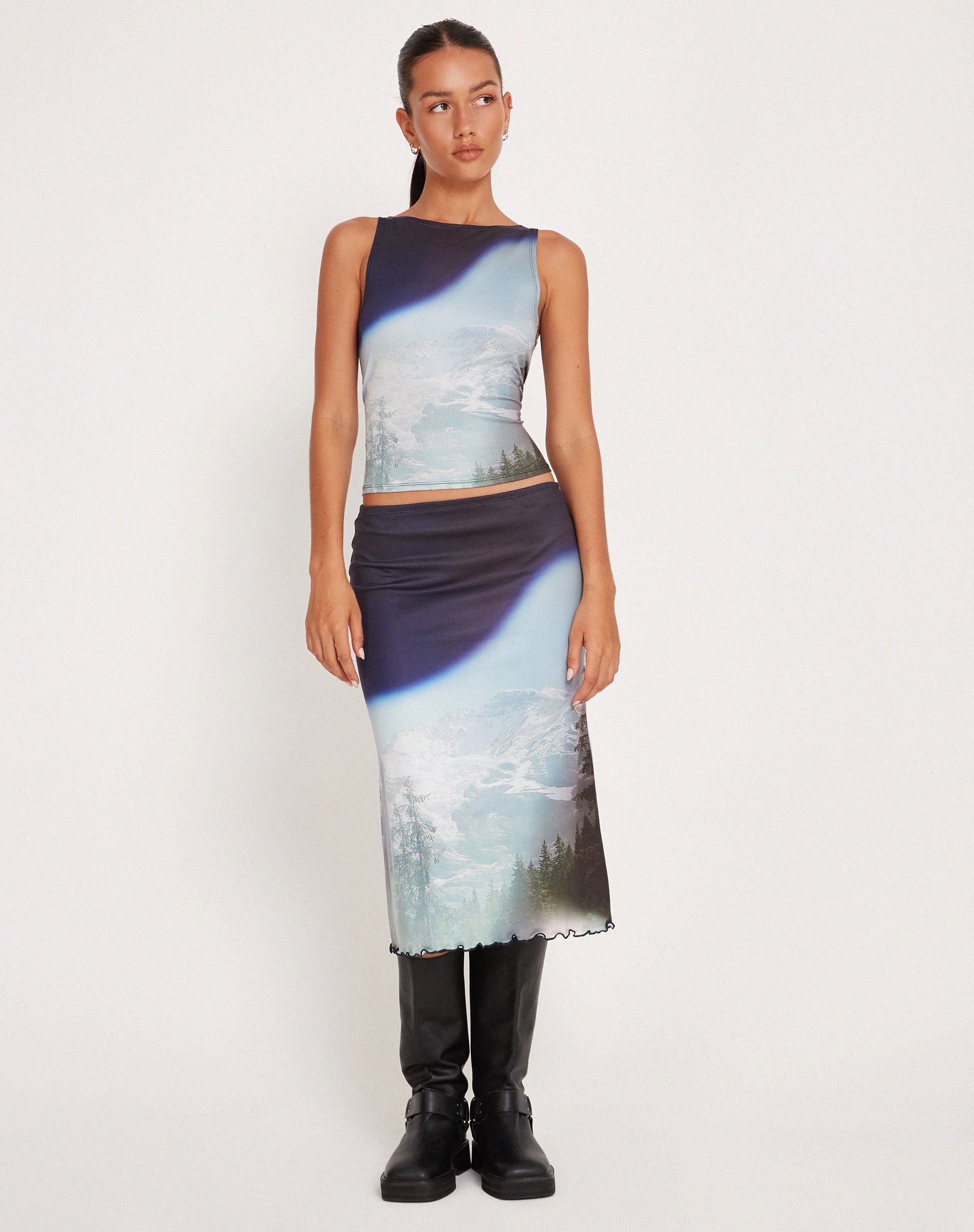Image of Rujha Midi Skirt in Abstract Landscape Collage
