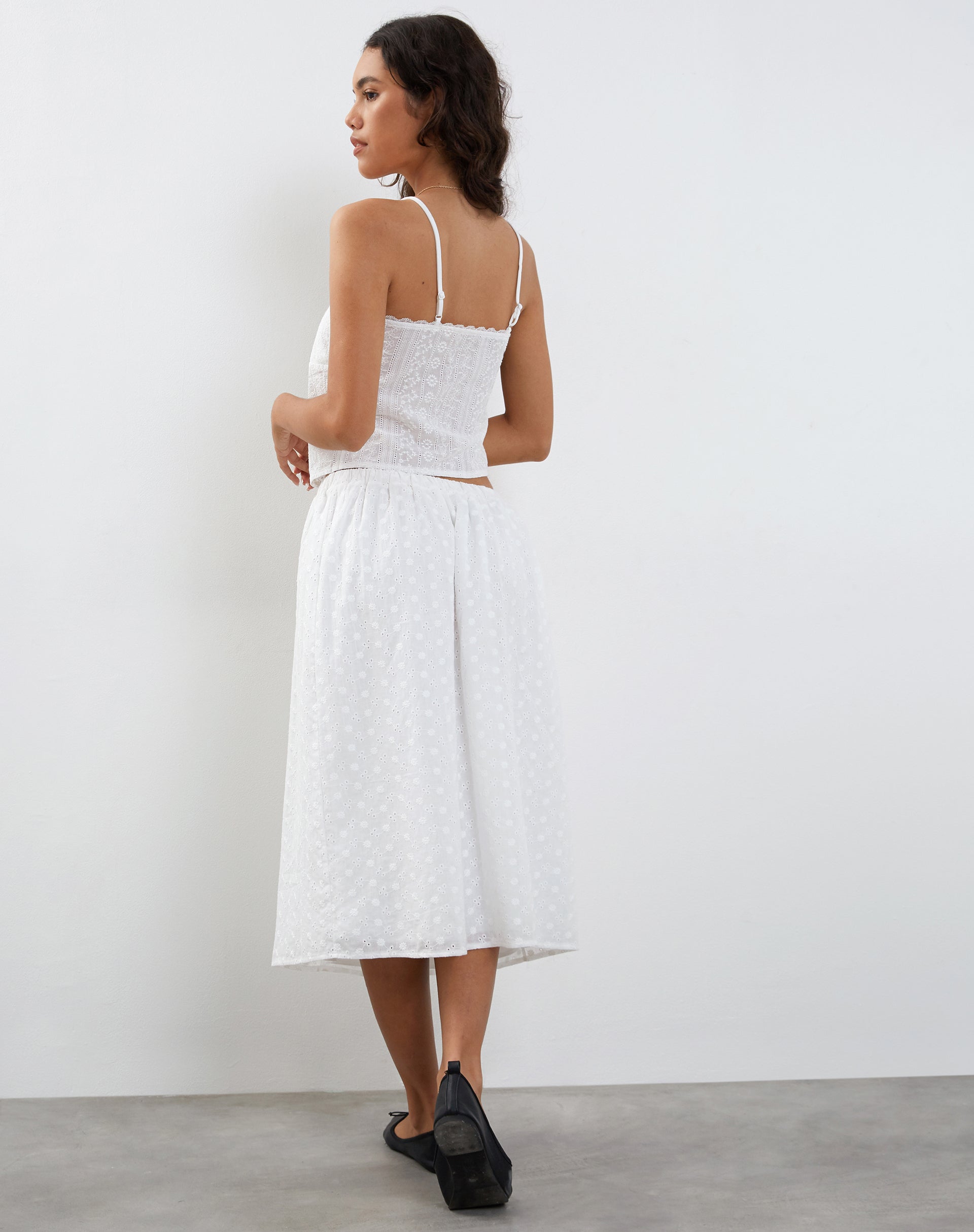Image of Rusma Midi Skirt in White Broderie