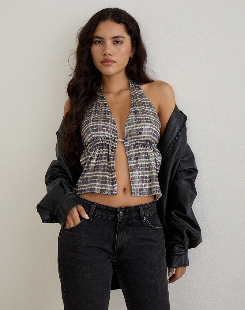 Image of Ramilo Top in Sequin Vintage Check Brown