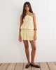 Image of Ramira Drop Waist Mini Dress in Butter Yellow with Micro Polka Dots