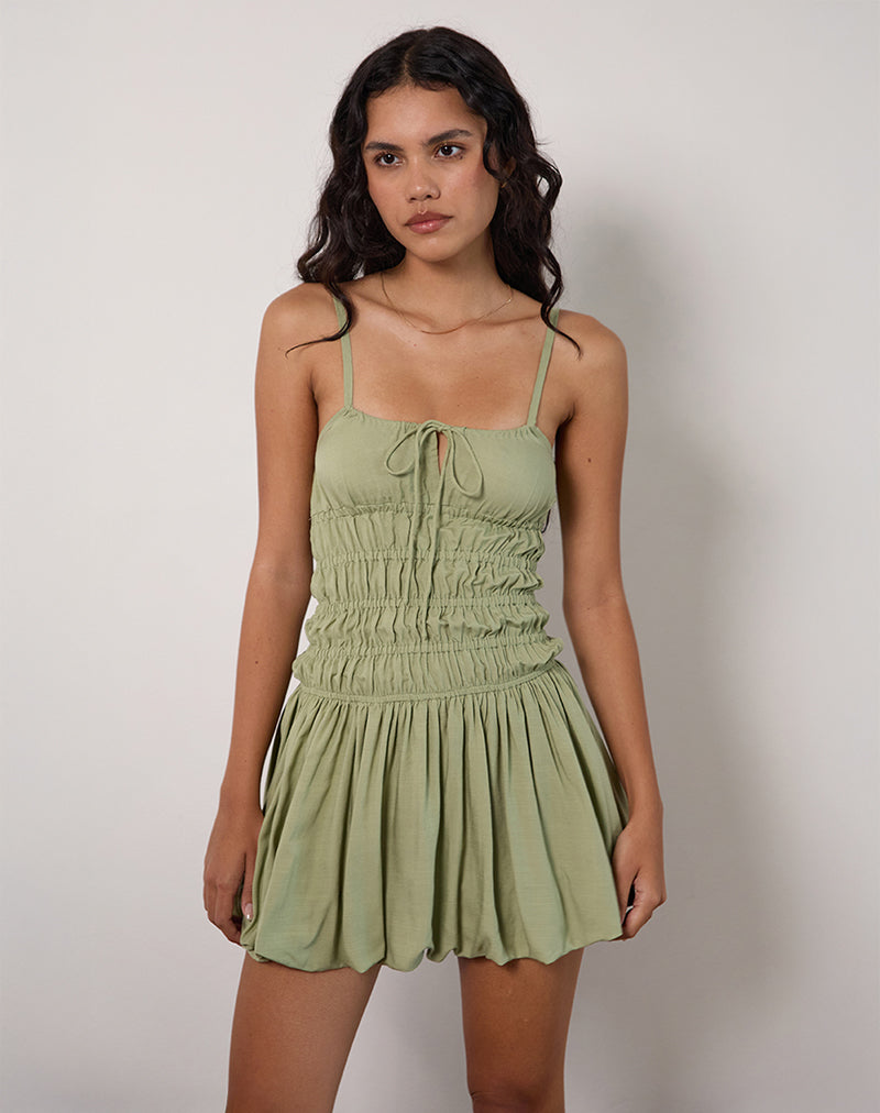 Image of Rasmil Bubble Hem Mini Dress in Sage Green