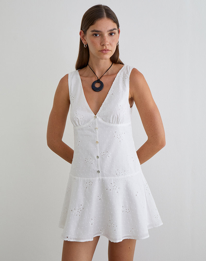 Image of Raspati Mini Dress in Broderie White