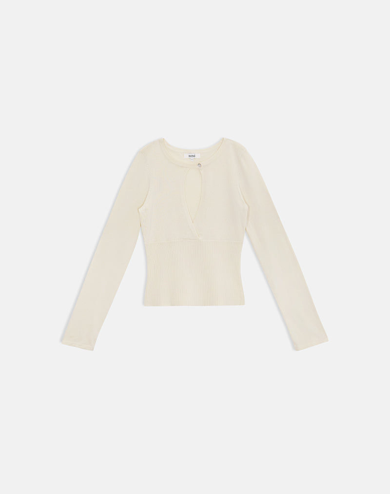 Image of Rayana Knit Top with Keyhole in Beige