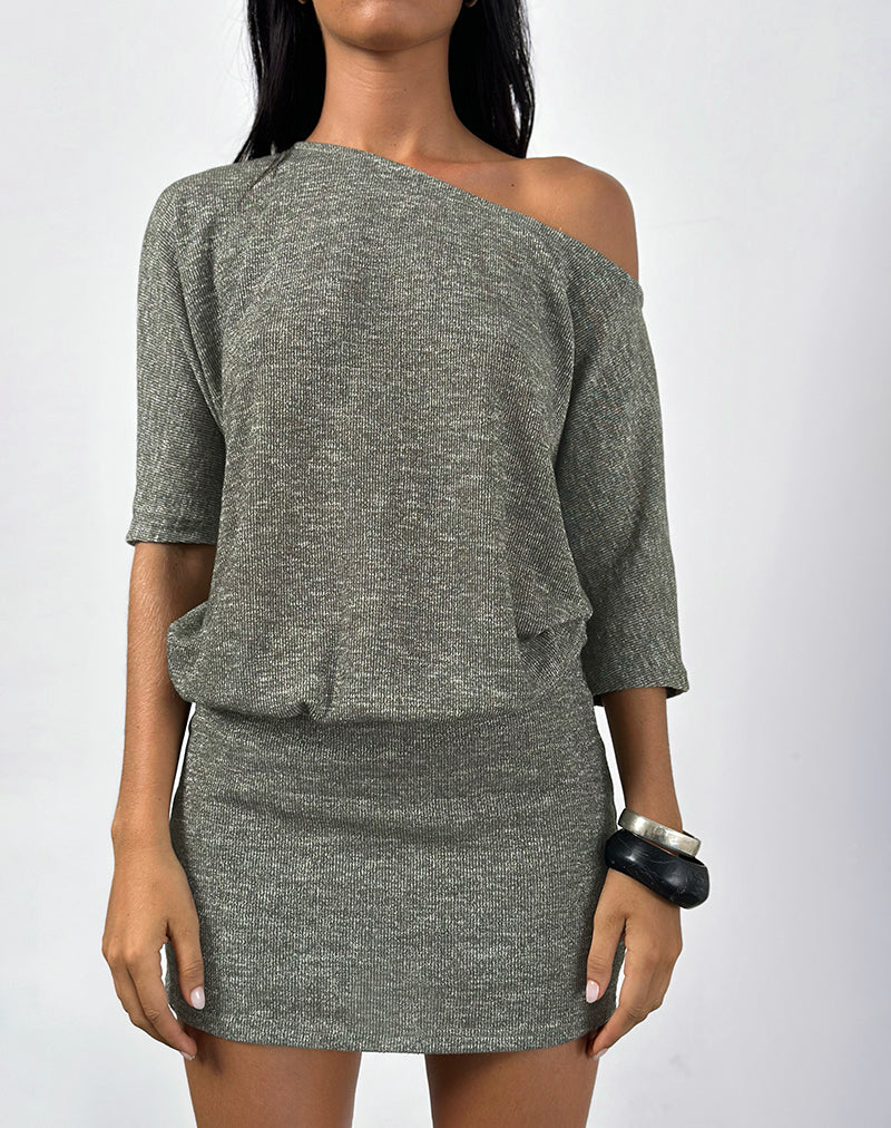 Images of Reeta Mini Dress in Glitter Knit Khaki